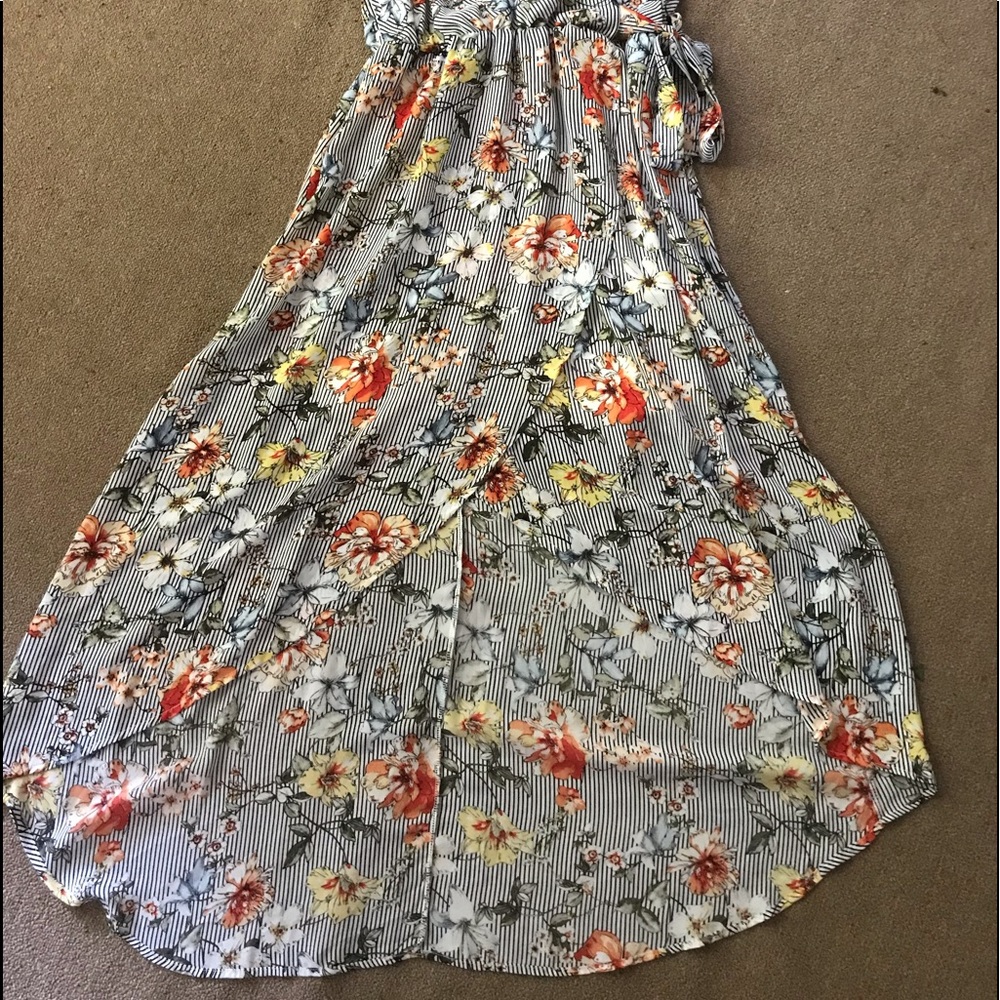 Striped floral high low dress